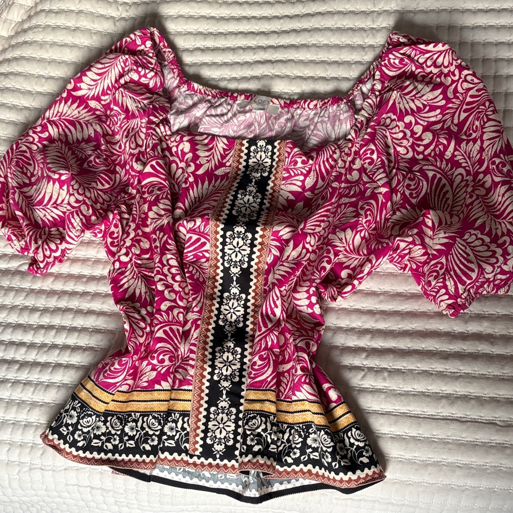 LOFT Pink and Black Floral Blouse NWOT